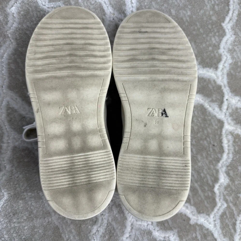 Zara‎ Women's Platform Sneakers White Beige Pink Size 36 (US 6) Leather Suede
